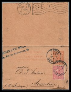 France 1904 Carte - LettreParis to Muscatine Iowa
