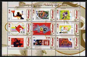 MALAWI - 2012 - History of Olympic Philately #7 -Perf 9v Sheet-MNH-Private Issue