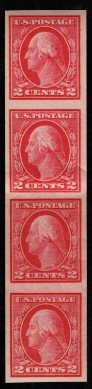 US #409v COIL STRIP STOCK, VF mint never hinged, STRIP of 4,   RARE!