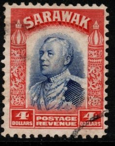 SARAWAK SG123 1934 $4 BLUE & SCARLET FINE USED