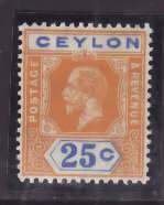 Ceylon-Sc#207- id13-unused LH og 25c yellow & ultra KGV-1912-25-