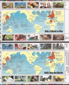 US Stamp - 1991-5 World War II - Set of 5 10 Stamp Blocks Scott #2559//2981