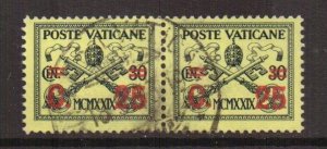 Vatican City   #14   used  1931  Papal Arms  25c on 30c  pair