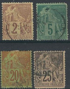 French Colonies 47//53 Y&T 47//54 Used F/VF 1881 SCV $29.25