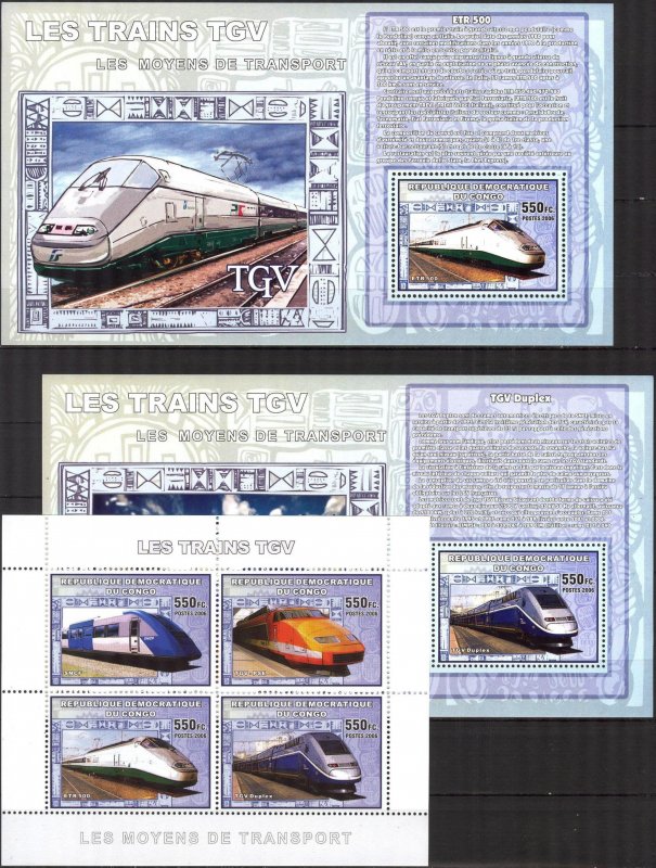 Congo 2006 Trains TVG sheet + 4 S/S MNH 2 scans