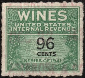 RE145 96¢ Wine Revenue Stamp (1942) Used