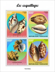 Togo - 2021 Seashells, Volute, Cowry, Sea Snail - 4 Stamp Sheet - TG210402a