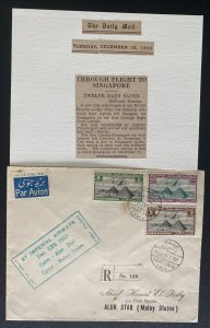 1933 Port Said Egypt First Flight Airmail Cover FFC To Malay Imperial Airways