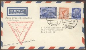 Germany 1933 Zeppelin Si238 2RM Chicago Century of Progress Cover 103446