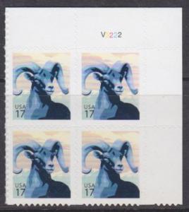 US sc#4138 2007 17c Bighorn Sheep plate# block MNH