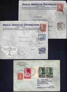 BELGIUM 1937 47 THREE AIR MAIL COMMERCIAL COVERS TO US