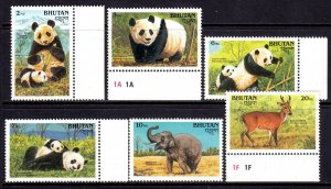 Bhutan 1990 Endangered Wildlife Mint MNH SC 920,921,924,925,926,928 CV $12.35