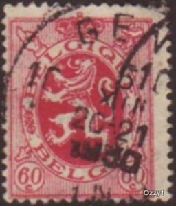 Belgium 1930 Sc#208 SG#497 60c Red Heraldic Lion Rampant Used