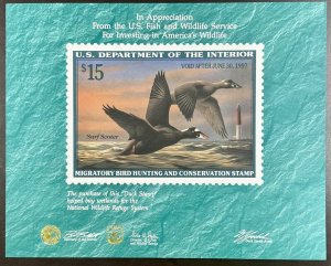 RW63 1996 $15 Surf Scoter Duck Stamp Appreciation Card