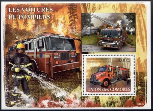 Comoro Islands - 2009 s/s of 1 Fire Trucks #1022 cv $ 16.50 Lot # 30