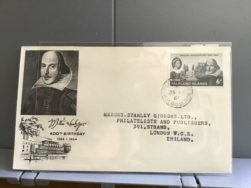 William Shakespeare   1964 Stanley Gibbons Falkland Islands  stamp cover R29320