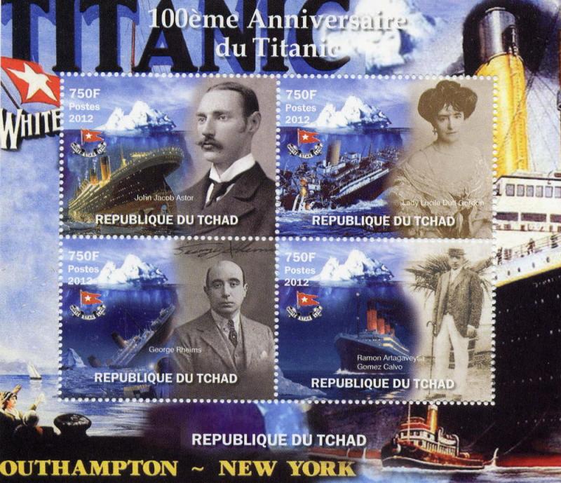 100th.Anniv.RMS Titanic Sheetlet (4) Perforated MNH Chad 2012