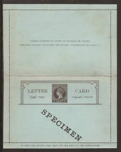 Ceylon, H&G A2, 1893 5c Queen Victoria Letter Card with SPECIMEN  ovpt
