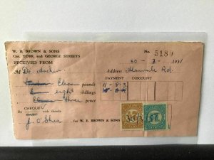 Tasmania Duty Stamp on 1951 on W.E.Brown & Sons Receipt Ref R28028