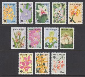 Bhutan Sc 870-893 MNH. 1989 Orchids, cplt set, 12 stamps & 12 souv sheets, VF