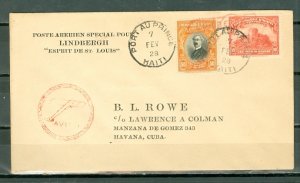 HAITI 1928 SCARCE LINDBERGH 1st FLIGHT COVER to HAVANA CUBA #316 & #318