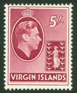 SG 119a British Virgin Islands 1938. 5/- carmine, ordinary paper. Fine...