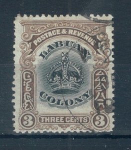 Labuan 1902 Crowns 3c black & brown stamp. Fine Used (Not CTO). Sg 119