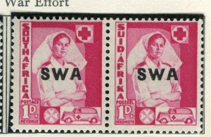 SOUTH WEST AFRICA; 1941 early War Effort Large type Mint hinged 1d. pair