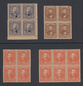 PARAGUAY 1892-96 Sc 37 & 39-40 THREE BLOCKS OF FOUR & A BLOCK OF SIX UNUSED+ 