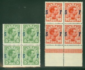 DENMARK #M1-2, 5ore & 10ore Military Stamps, Blocks NH