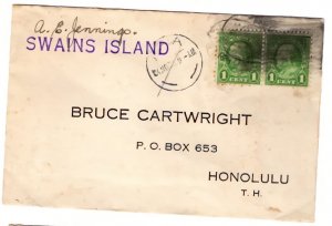 US  SAMOA SAWAINS ISLAND 1921 TO HONOLULU