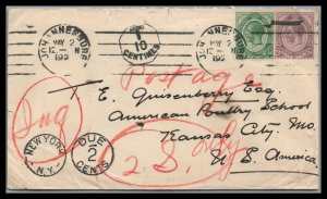 South Africa  Early 1920's cover  to Kansas city Auxiliary Marking Postage Due