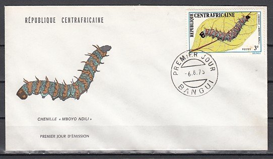 Central Africa, Scott cat. 190 only. Catapillar issue on a First day cover. ^
