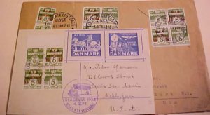 DENMARK #119 WITH 2 BLOCKS CAT 440K (=$57.00) TO NY ALSO ANOTHER 1938