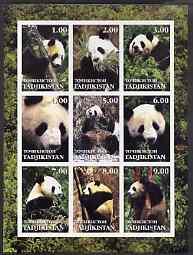 Tadjikistan 2001 Pandas imperf sheetlet containing 9 valu...