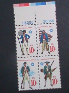 UNITED STATES-1975 SC#1568a  MILITARY UNIFORMS MNH PLATE -BLOCK VERY FINE