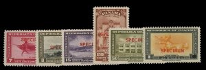 Panama #C74-79, 1942 7c-1b, set of six, overprinted Specimen, with security p...