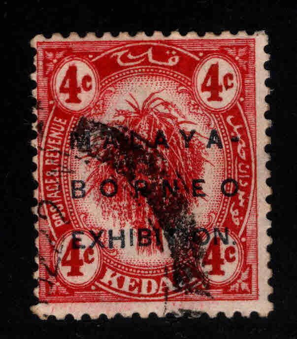 MALAYA Kedah Scott 28a Used wmk 4 Malaya North Borneo Exhibition overprint