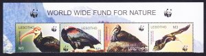 Lesotho WWF Southern Bald Ibis Birds Top Strip WWF Logo 2004 MNH