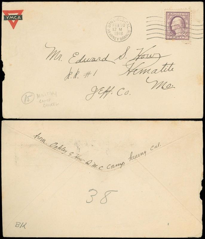 1918 WWI Cover, SAN DIEGO / KEARNEY BRANCH Cds, YMCA, Universal Military Cancel!