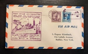 1932 SS Manhattan Maid Voyage Airmail Sea Post Cover to Buffalo New York