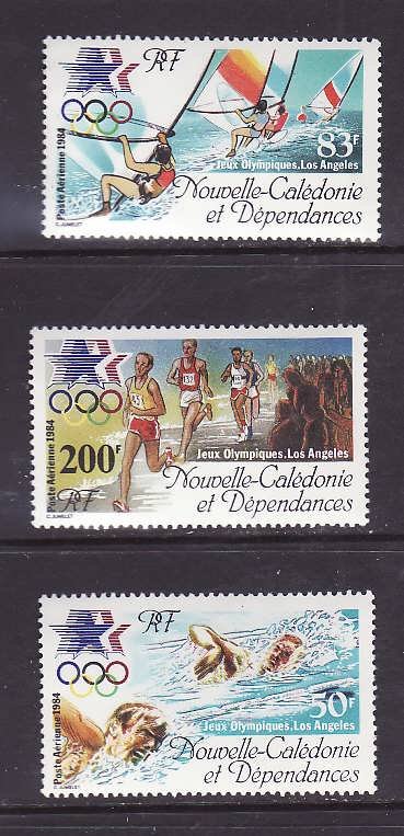 New Caledonia-Sc#C197-9-Unused NH airmail set-Sports-Olympics-Los Angeles-1984-