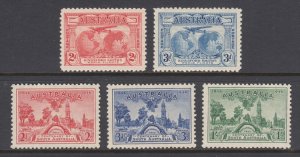 Australia Sc 111-112, 159-161 MLH. 1931 & 1936 Commemoratives, fresh, bright, VF