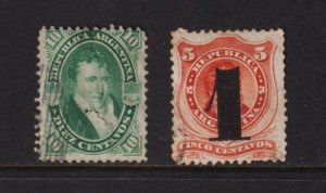 Argentina #27, #30 used, cat. $ 57.50