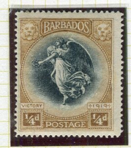 BARBADOS; 1919 early Victory issue Mint hinged 1/4d. value