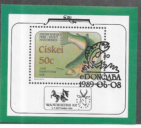 South  Africa -Ciskei #138s 50c  Fish S/S (U) 1st day cancel CV $4.00