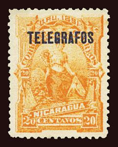 NICARAGUA Hiscocks #H9 1891 UPU with Telegrafos overprint unused NG