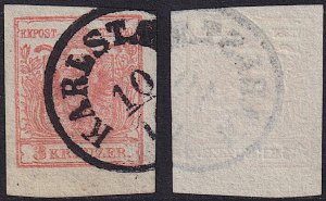 Austria - 1850 - Scott #3 - used - Type III - KALRSTADT pmk Croatia