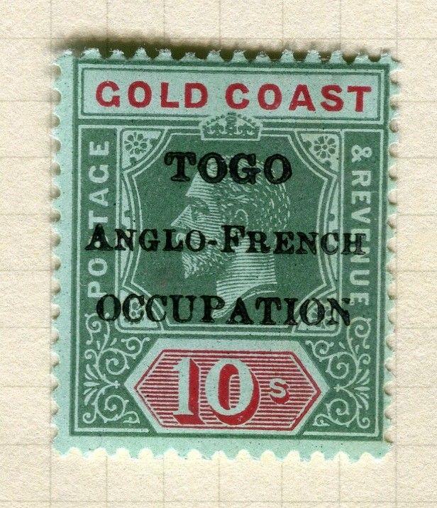 TOGO; 1916 early GV Optd. issue fine Mint hinged 10s. value, Shade