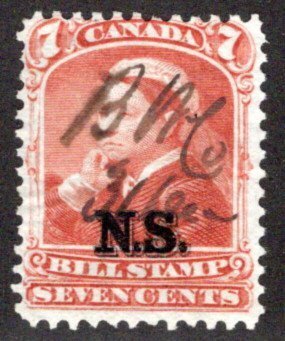 van Dam NSB8 - Nova Scotia Bill Stamp - 7c - Used, Canada